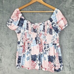 Womens Top XXL Babydoll Floral Patchwork Peasant Country Cottage Boho Milkmaid